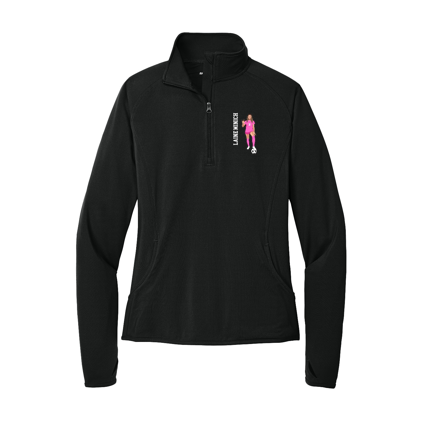 Women's Q-Zip Pullover — Name Vertical in Black