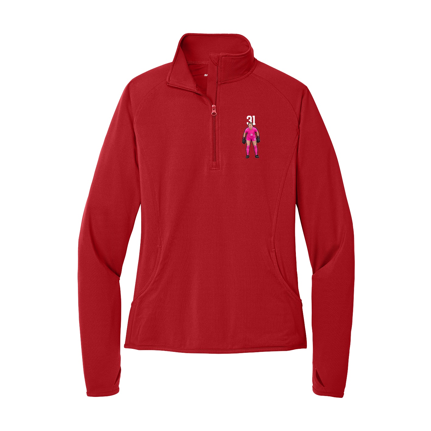 Women's Q-Zip Pullover — Number Top in Red