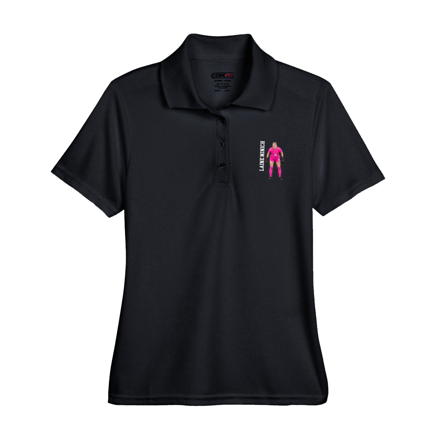 Womens Performance Polo — Name Vertical in Black