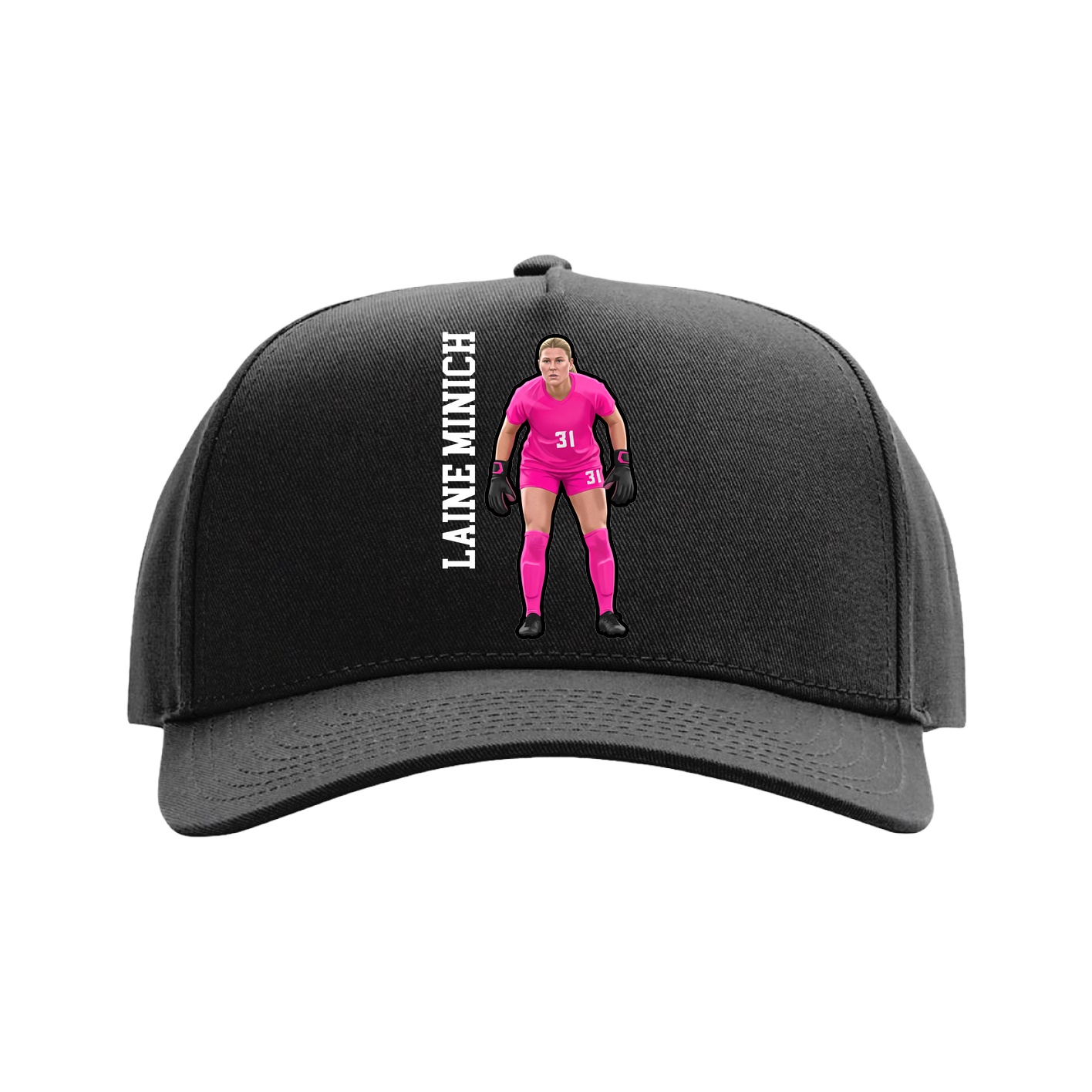 Full Fabric Five-Panel Champ Cap — Name Vertical in Black