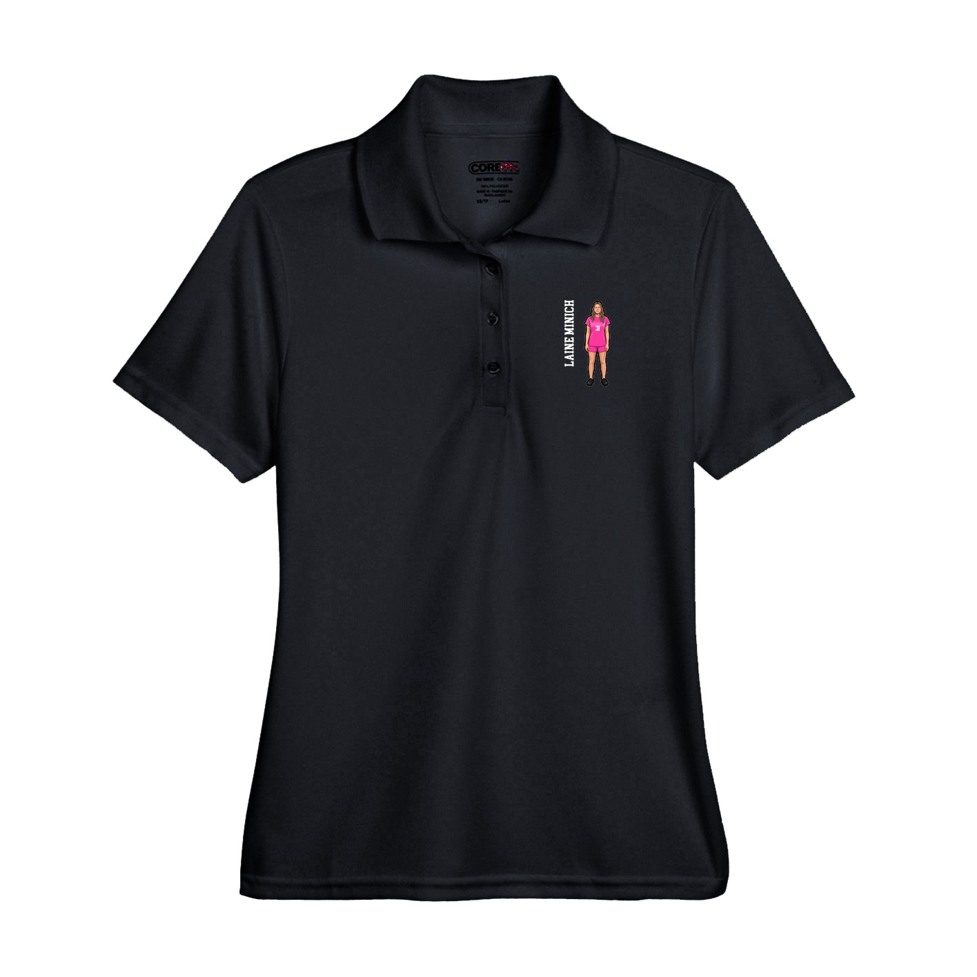 Performance Polo — Name Vertical in Black