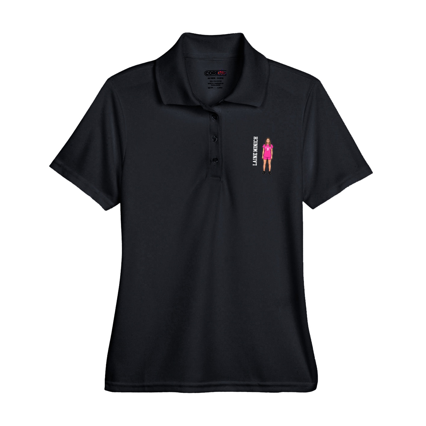 Womens Performance Polo — Name Vertical in Black