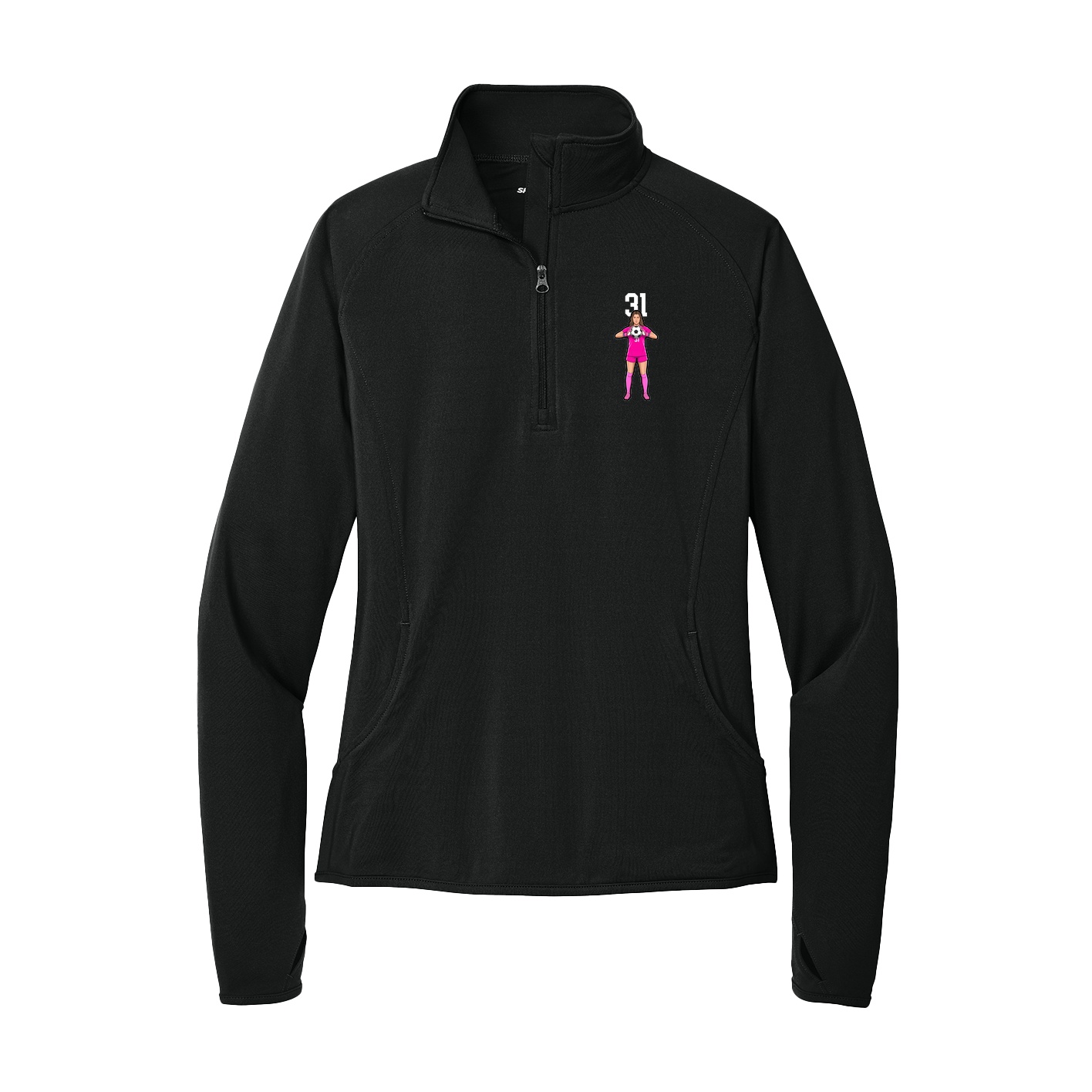 Women's Q-Zip Pullover — Number Top in Black