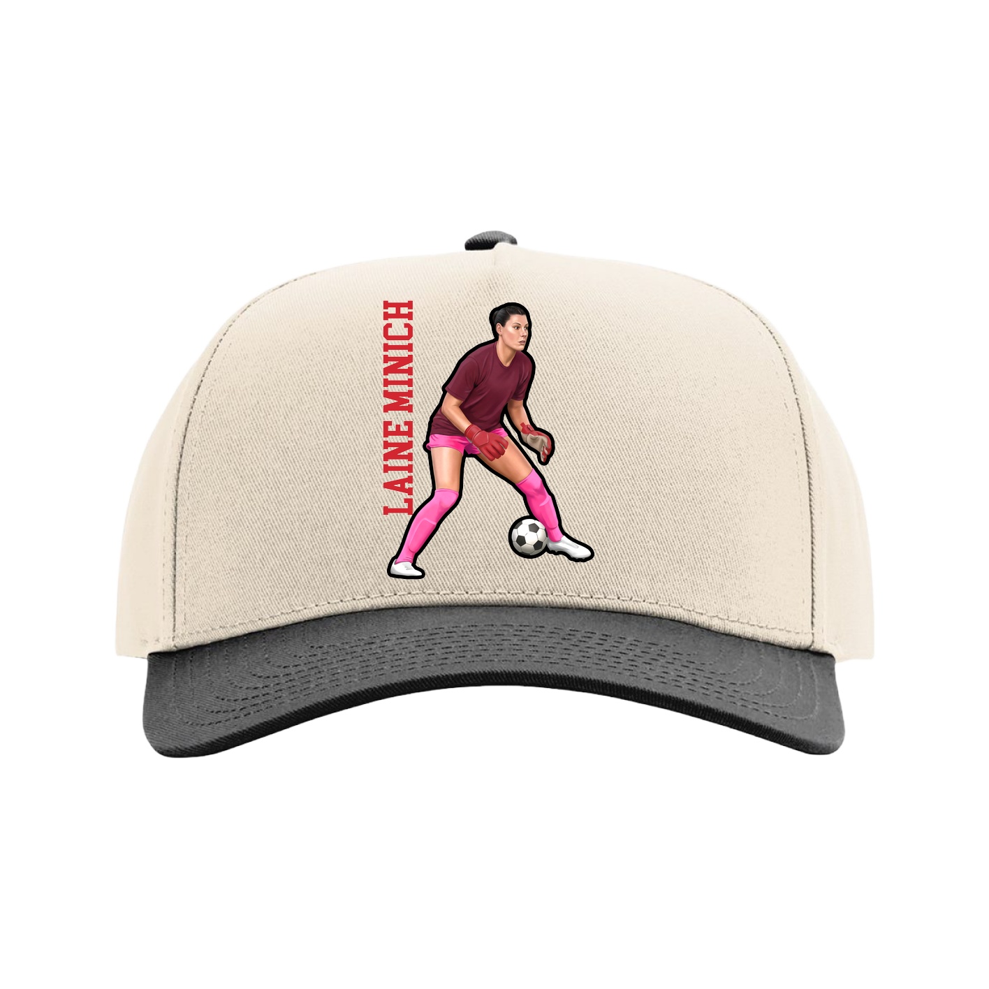 Full Fabric Five-Panel Champ Cap — Name Vertical in Cream/Black