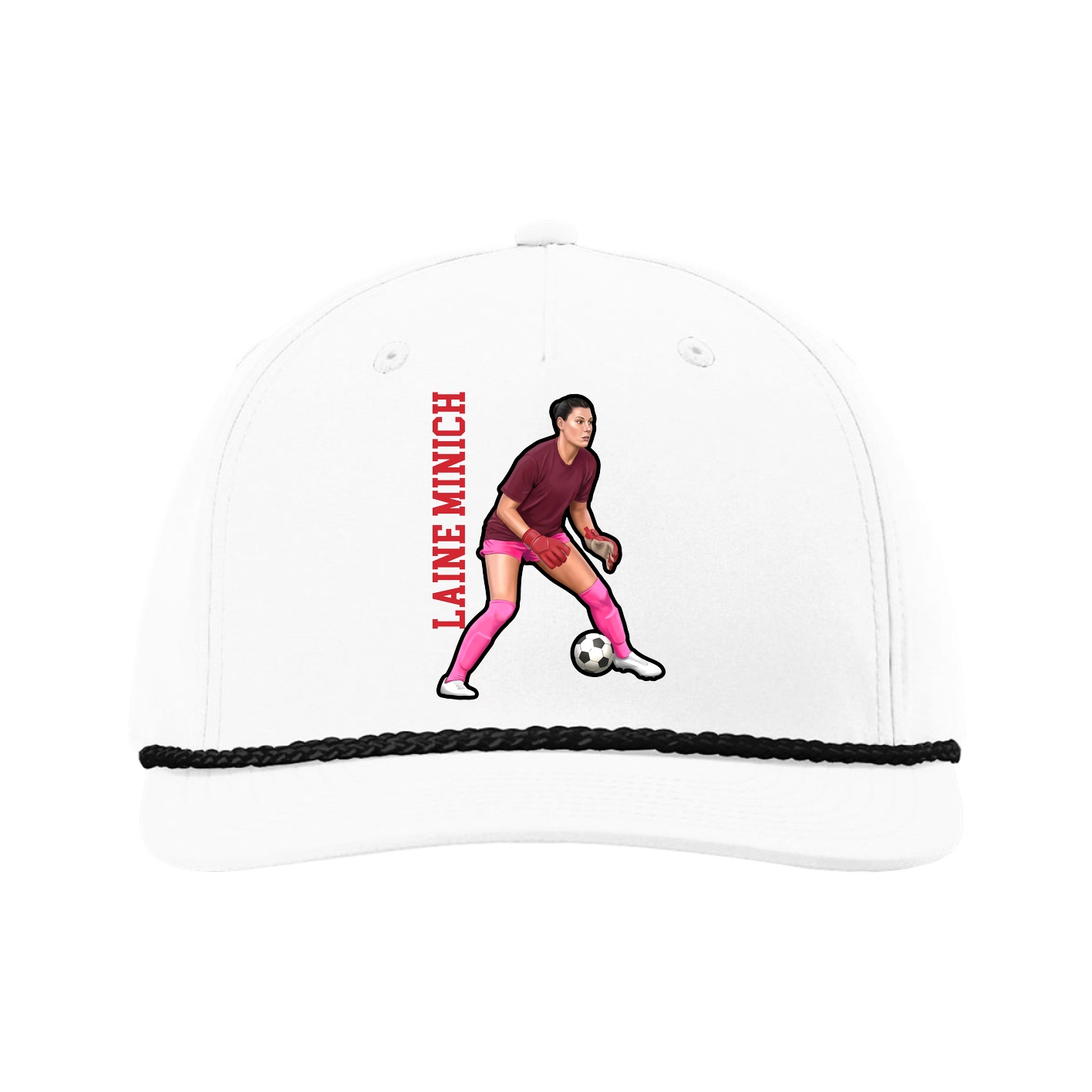 Five-Panel Classic Rope Cap — Name Vertical in White