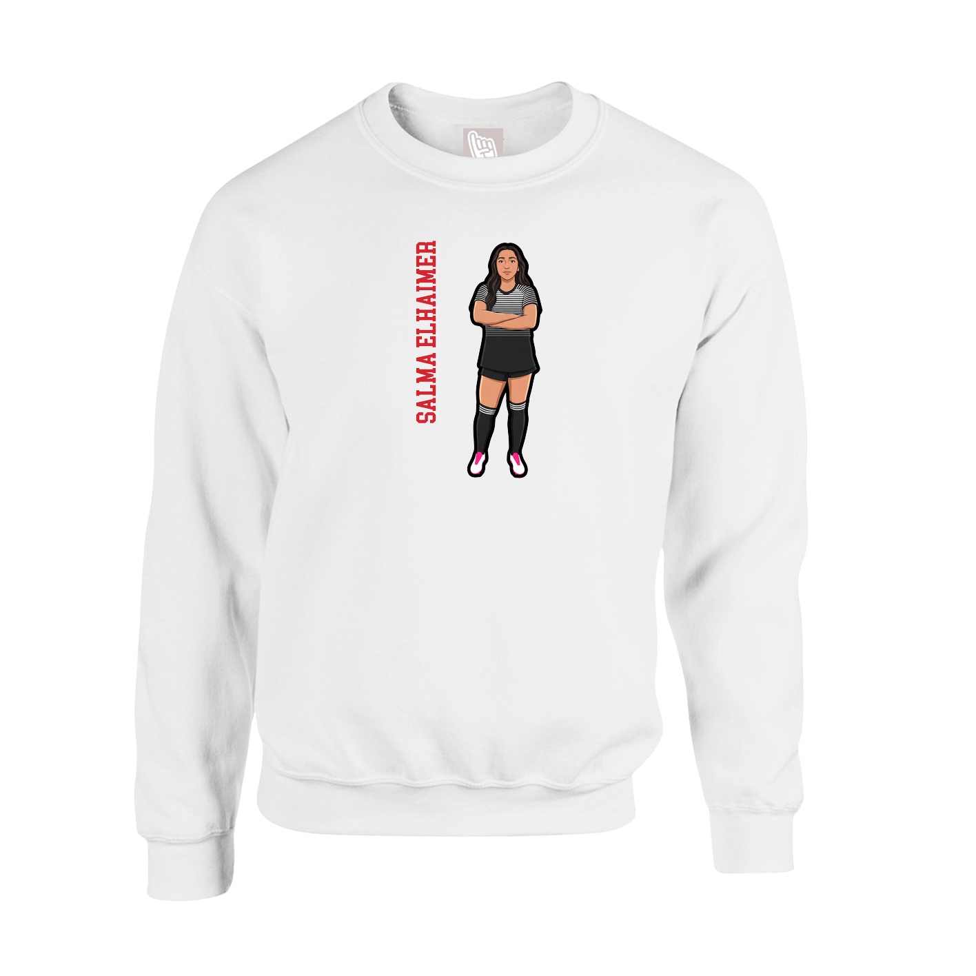 Fleece Crew — Name Vertical in White