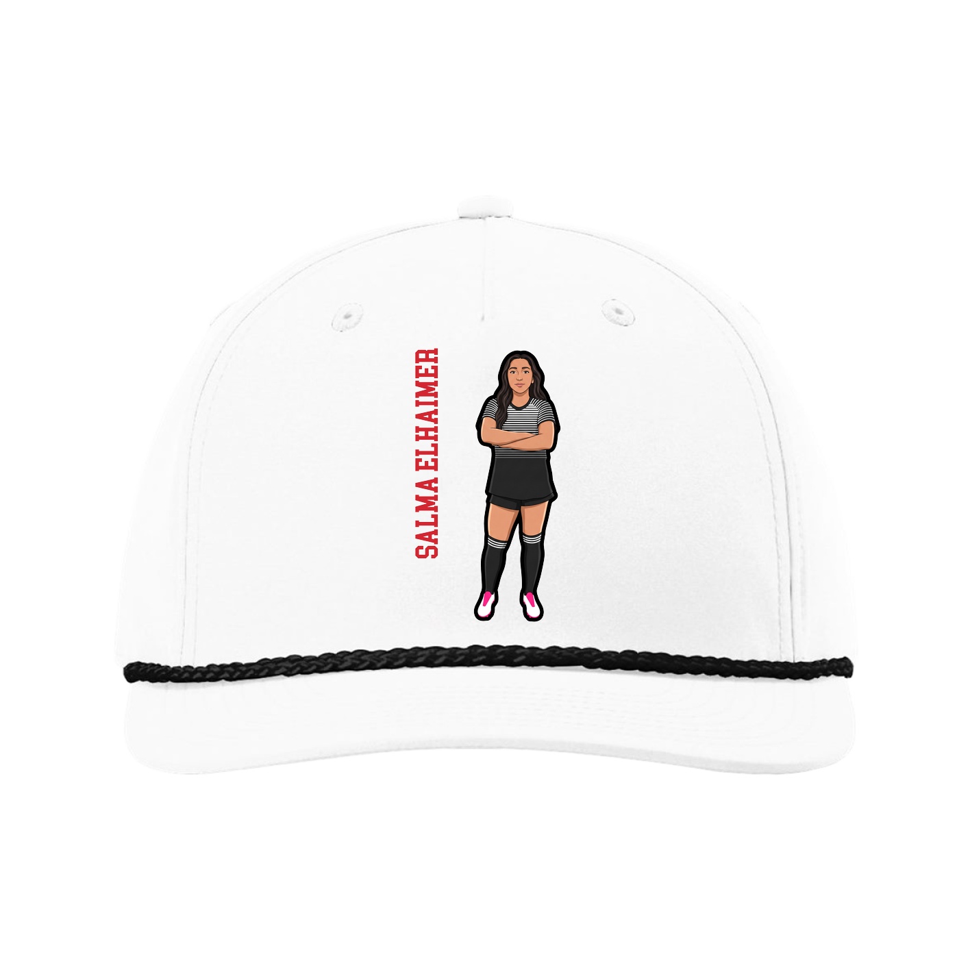Five-Panel Classic Rope Cap — Name Vertical in White