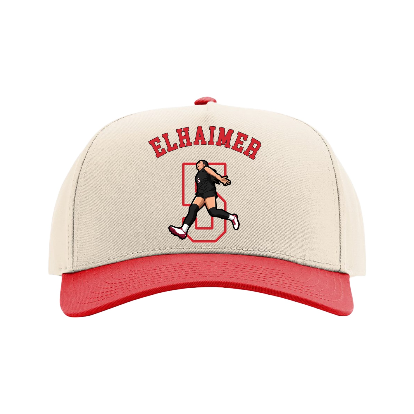 Full Fabric Five-Panel Champ Cap — Shirsey Arch in Cream/Red