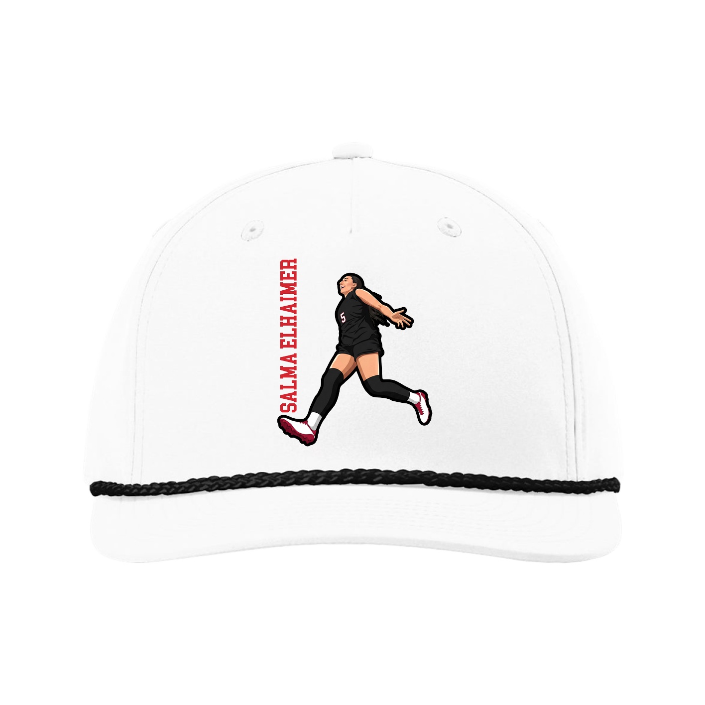Five-Panel Classic Rope Cap — Name Vertical in White