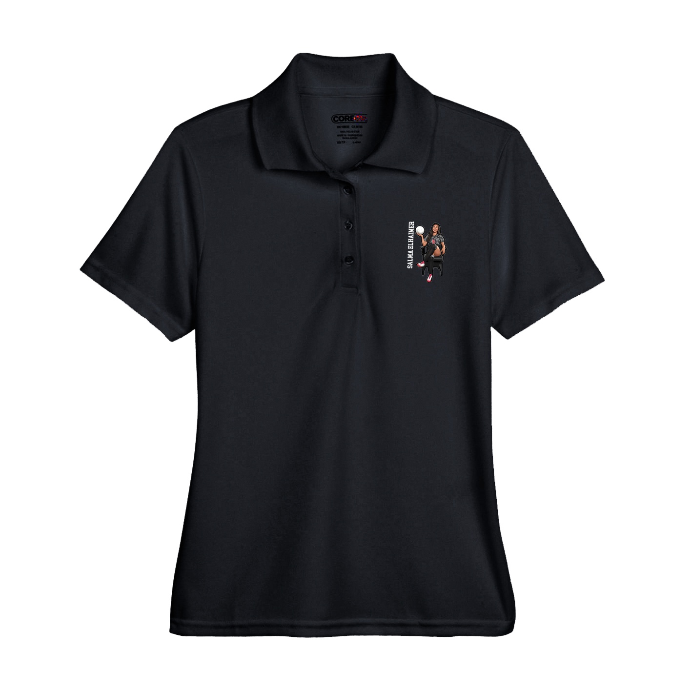 Womens Performance Polo — Name Vertical in Black
