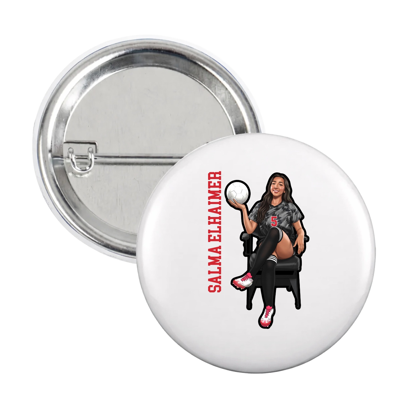 Game Day Button — Name Vertical in White