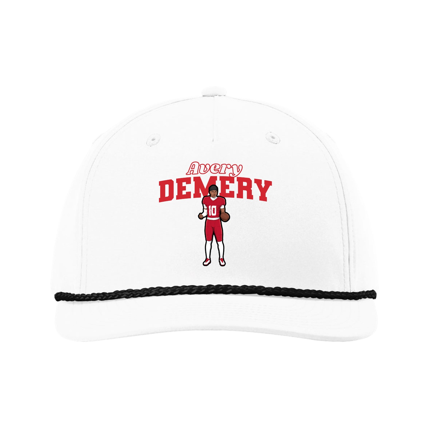 Five-Panel Classic Rope Cap — Name Arch in White