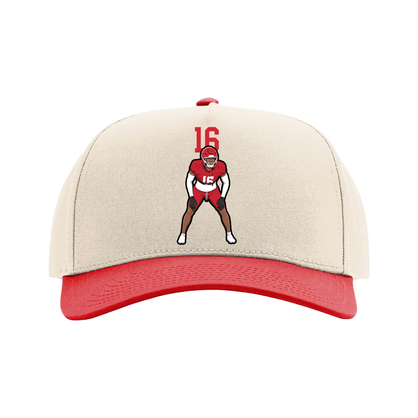 Full Fabric Five-Panel Champ Cap — Number Top in Cream/Red