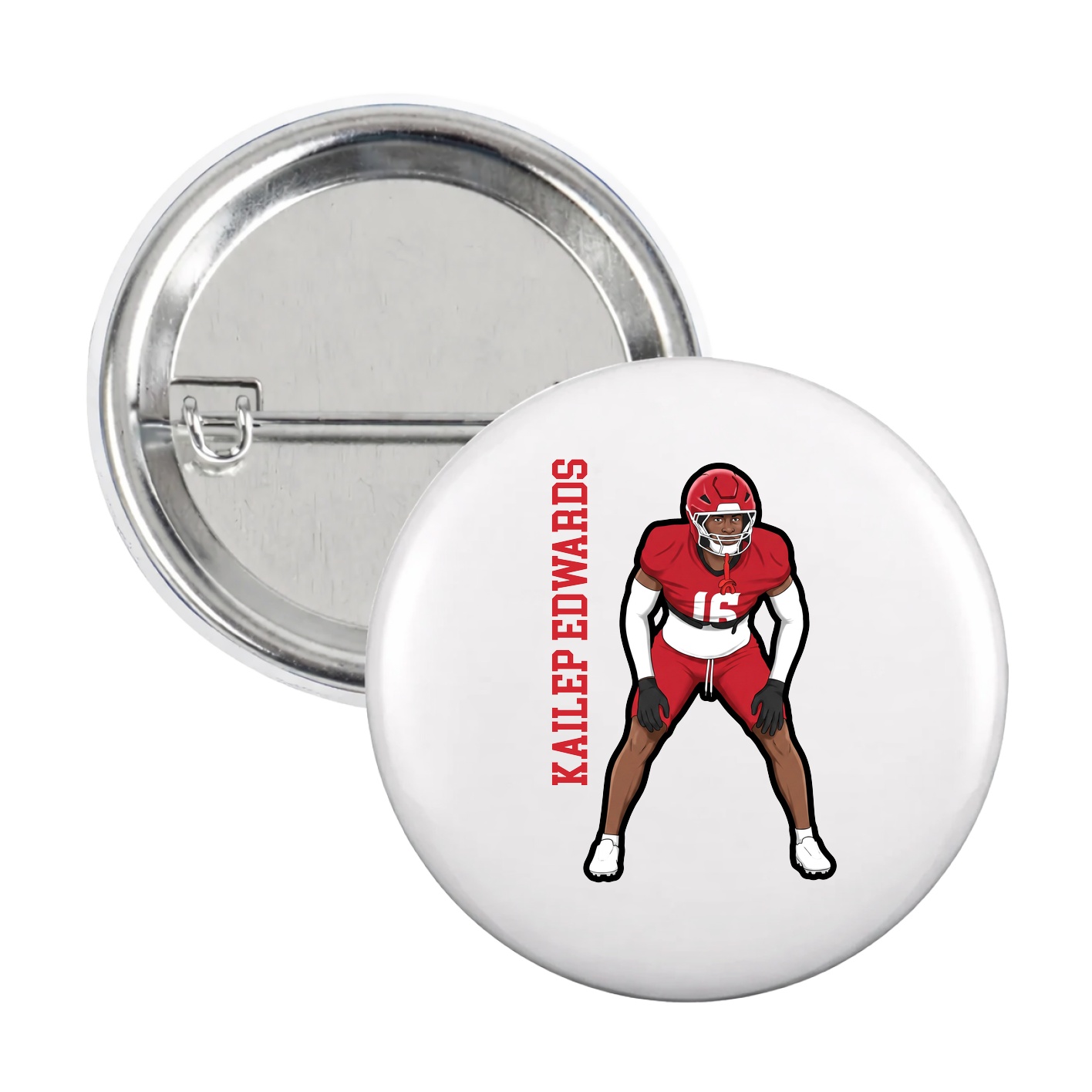 Game Day Button — Name Vertical in White