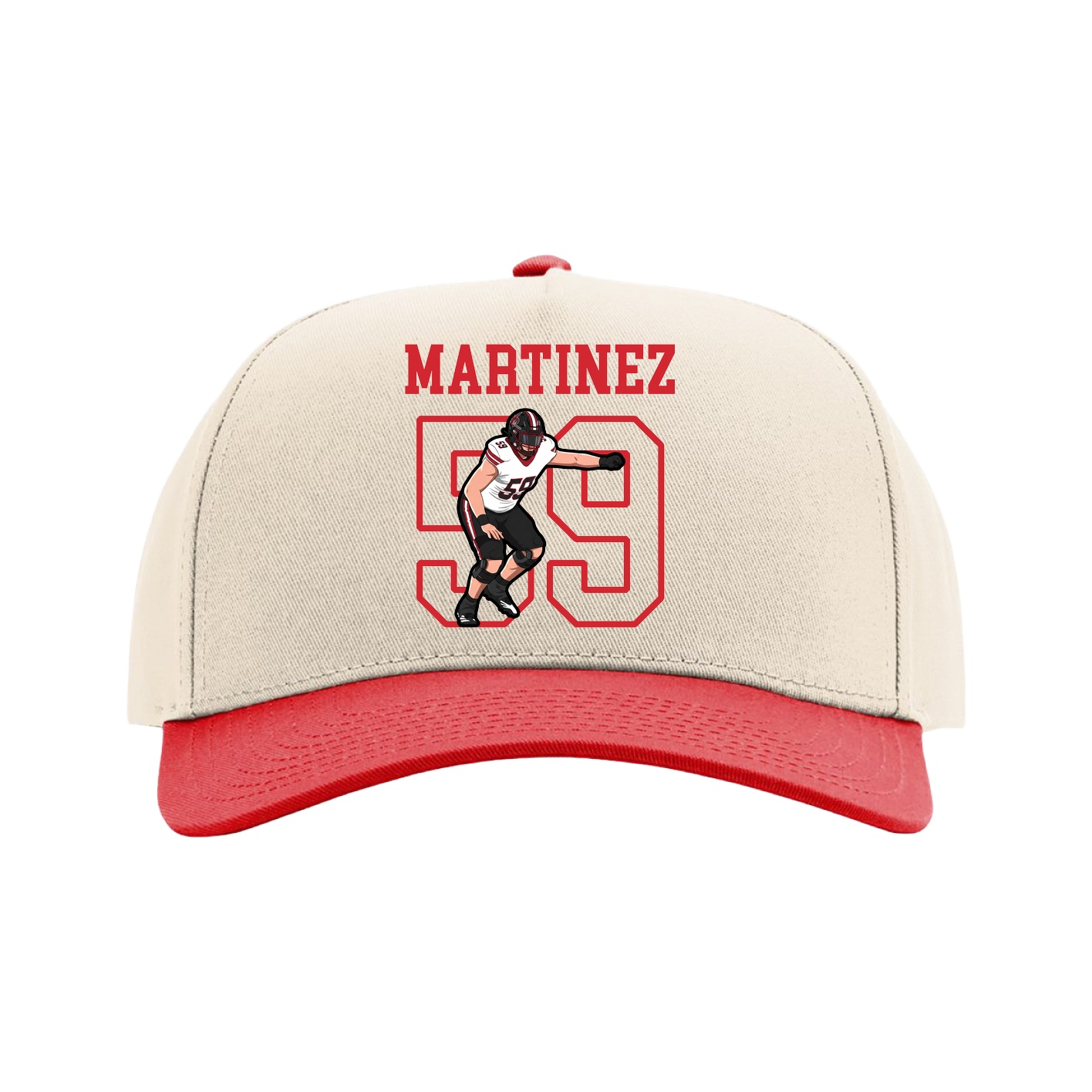 Full Fabric Five-Panel Champ Cap — Shirsey in Cream/Red