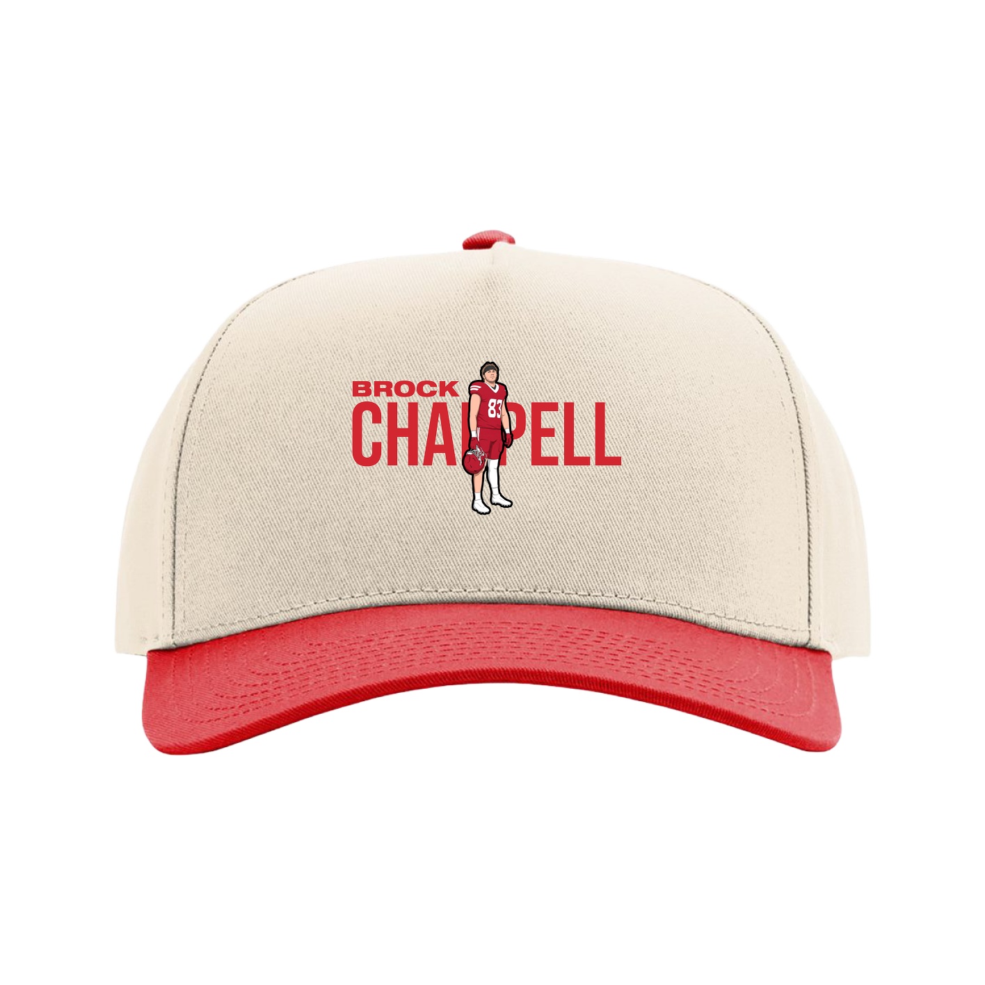 Full Fabric Five-Panel Champ Cap — Player Name in Cream/Red