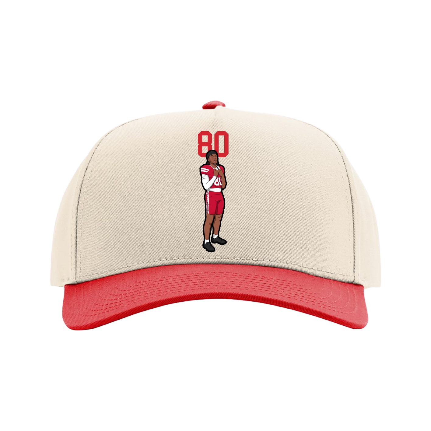 Full Fabric Five-Panel Champ Cap — Number Top in Cream/Red