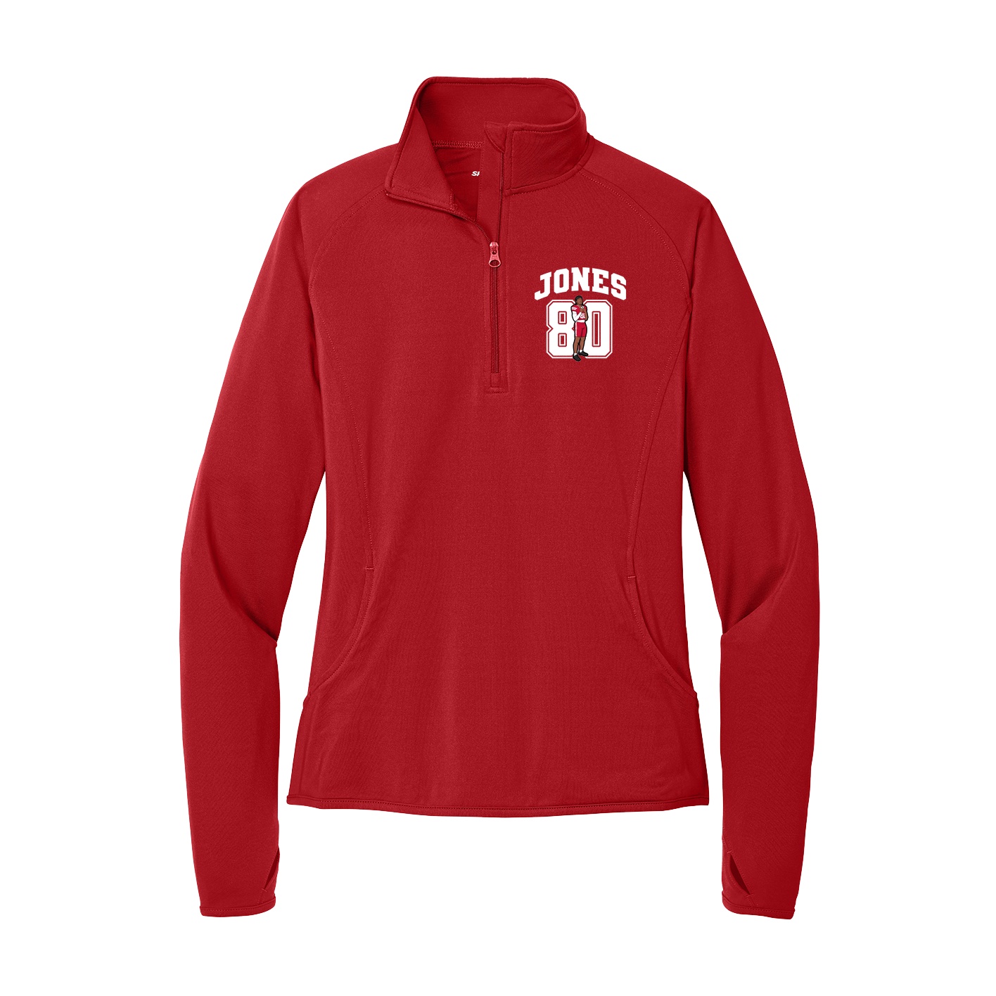 Women's Q-Zip Pullover — Number in Red