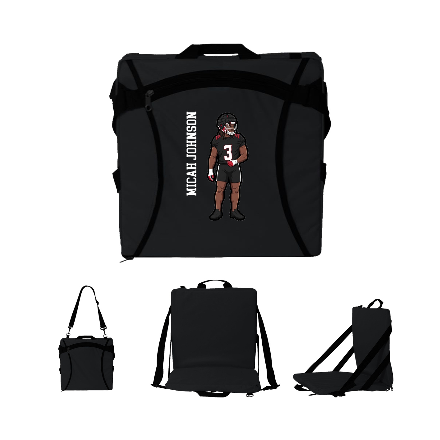 Folding Stadium Seat — Name Vertical in Black