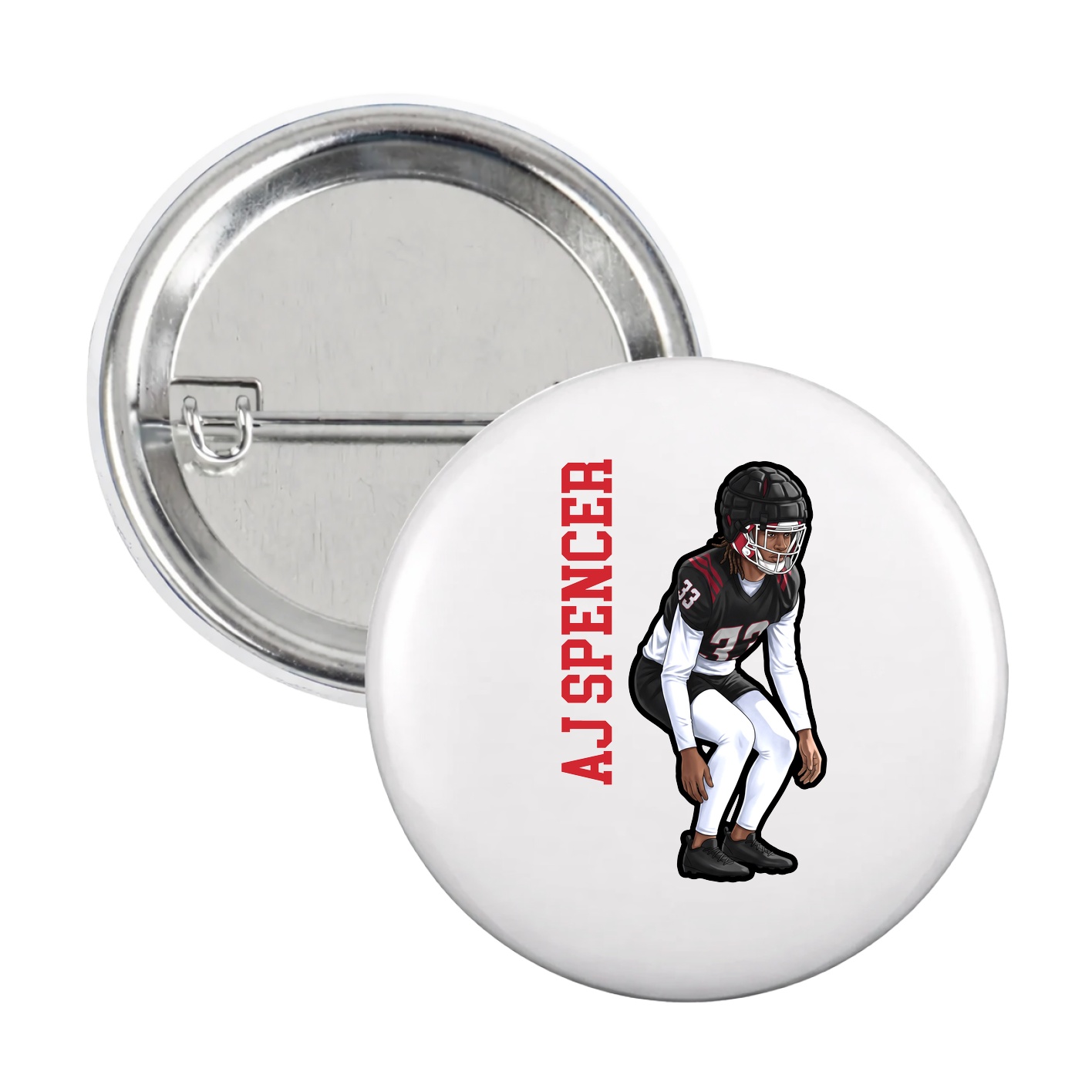Game Day Button — Name Vertical in White