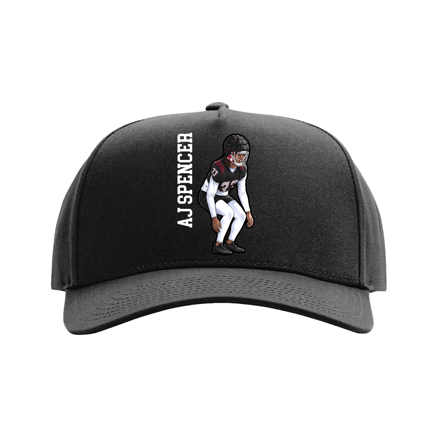 Full Fabric Five-Panel Champ Cap — Name Vertical in Black
