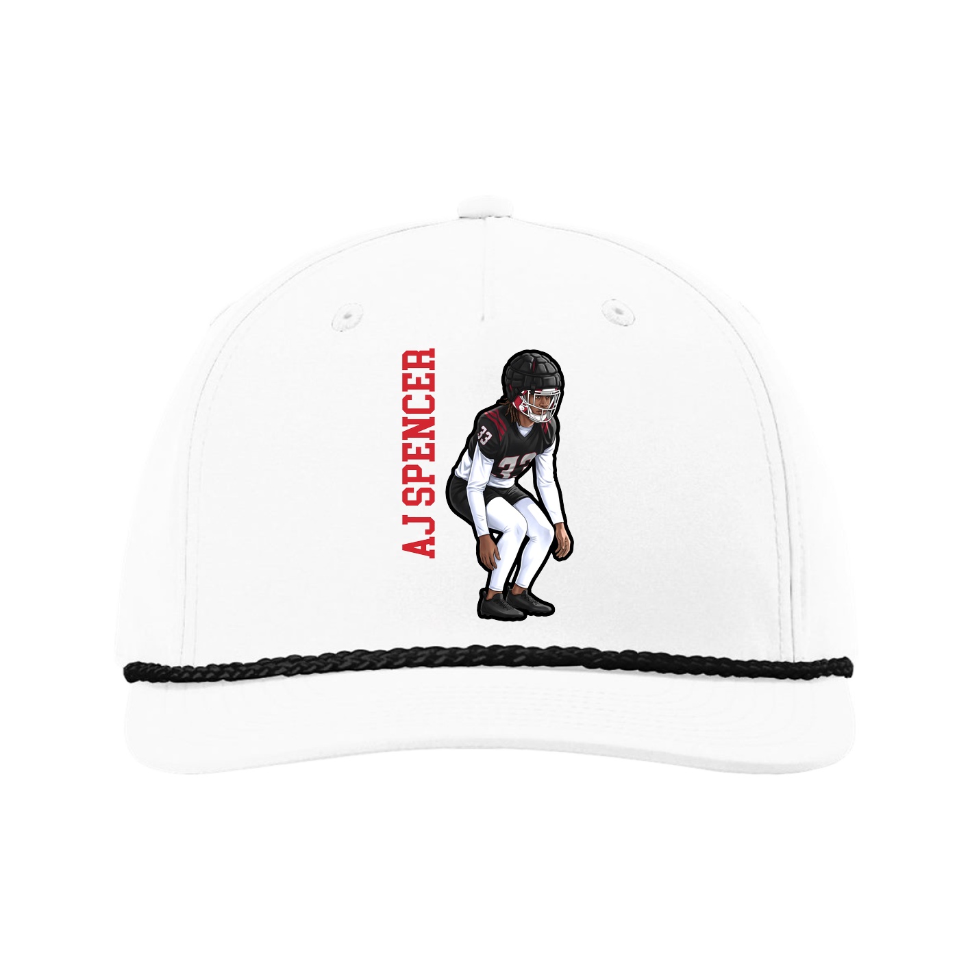 Five-Panel Classic Rope Cap — Name Vertical in White