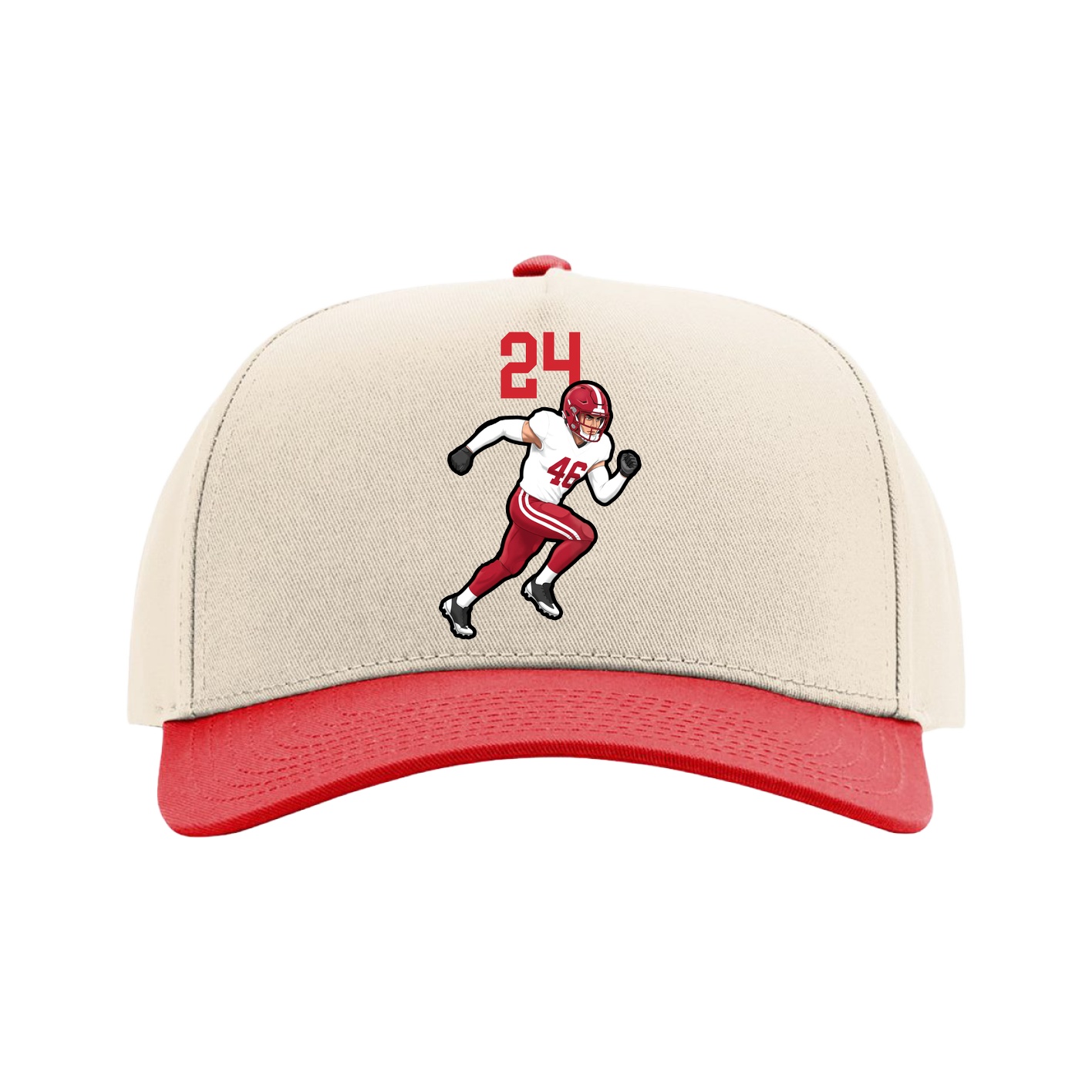 Full Fabric Five-Panel Champ Cap — Number Top in Cream/Red