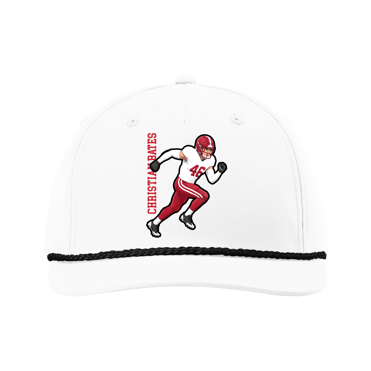 Five-Panel Classic Rope Cap — Name Vertical in White