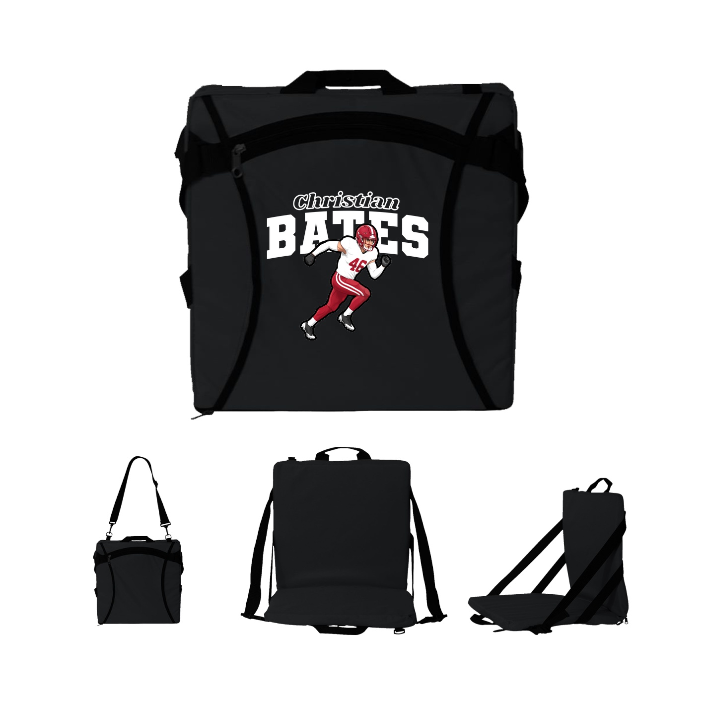 Folding Stadium Seat — Name Arch in Black