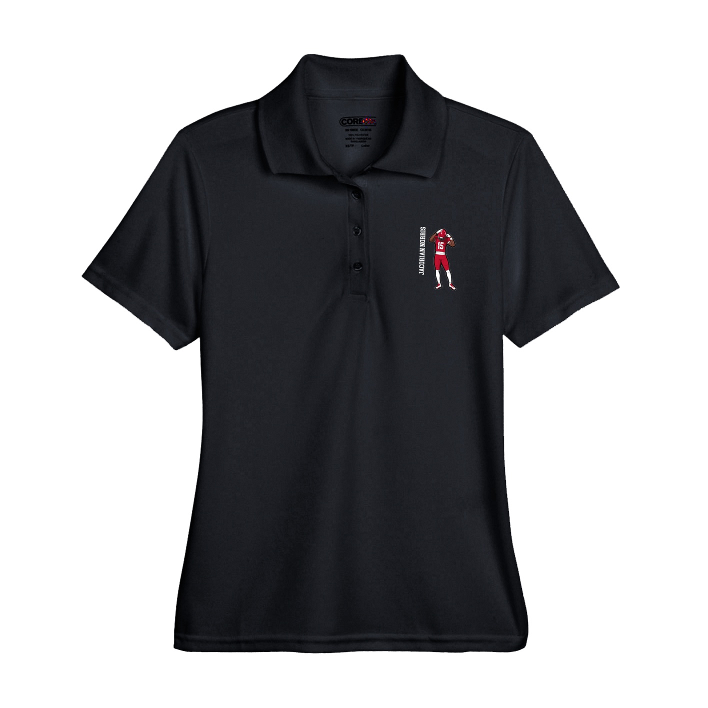 Womens Performance Polo — Name Vertical in Black