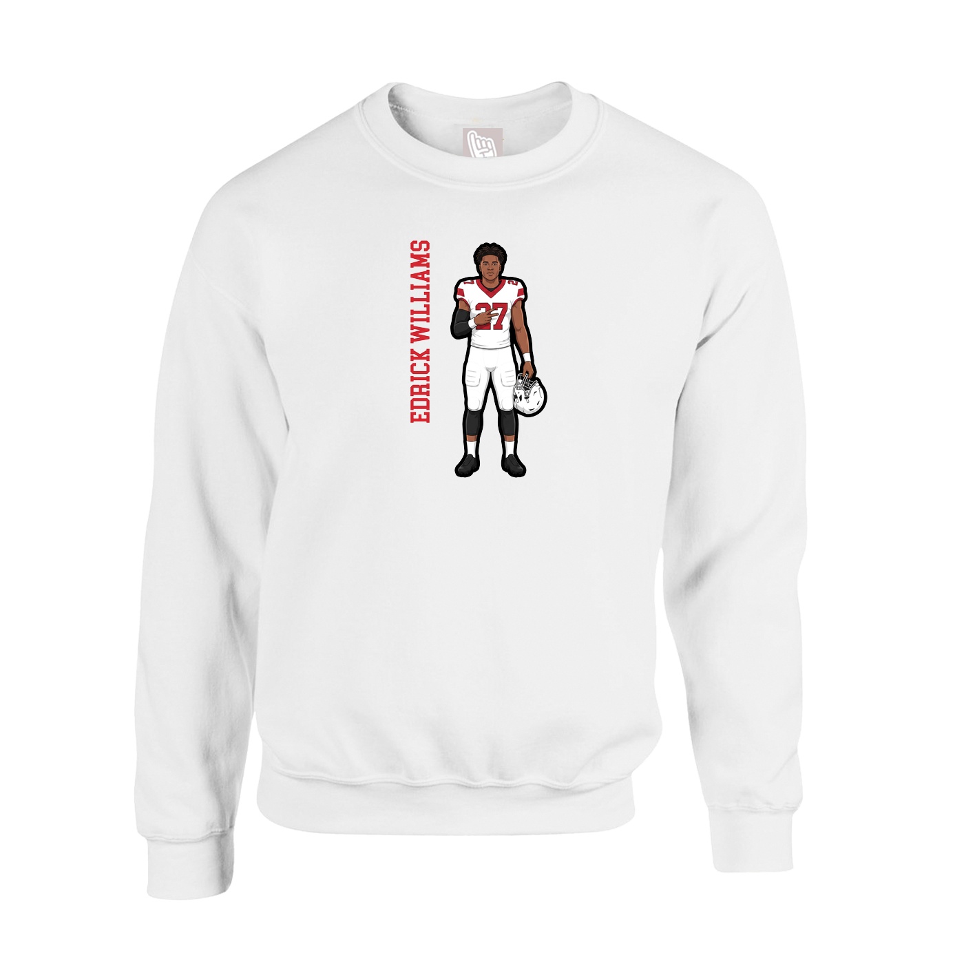 Fleece Crew — Name Vertical in White