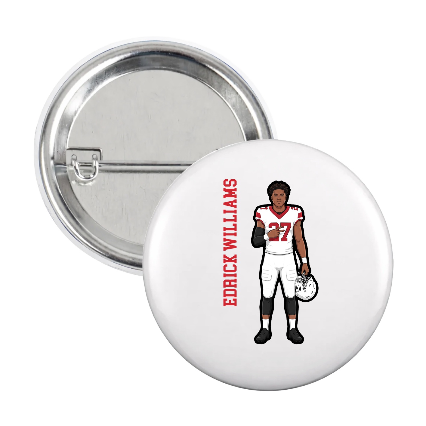 Game Day Button — Name Vertical in White