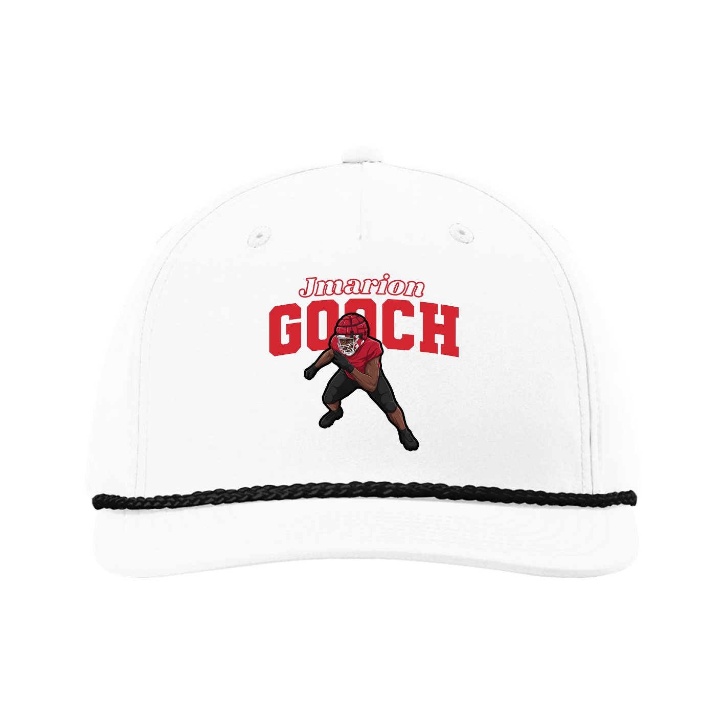 Five-Panel Classic Rope Cap — Name Arch in White