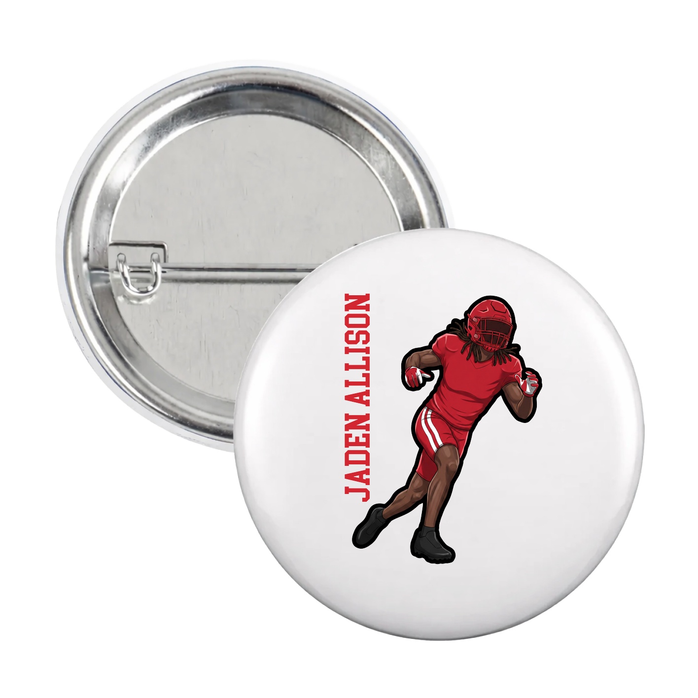 Game Day Button — Name Vertical in White