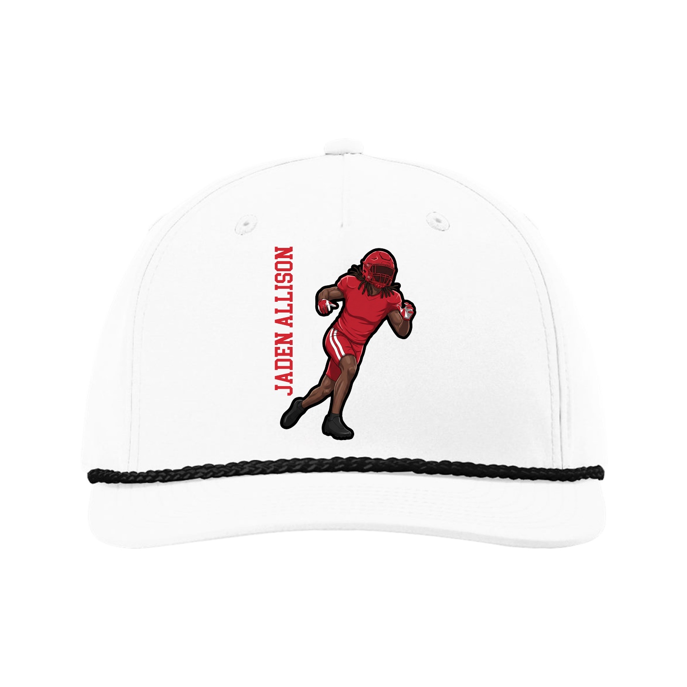 Five-Panel Classic Rope Cap — Name Vertical in White