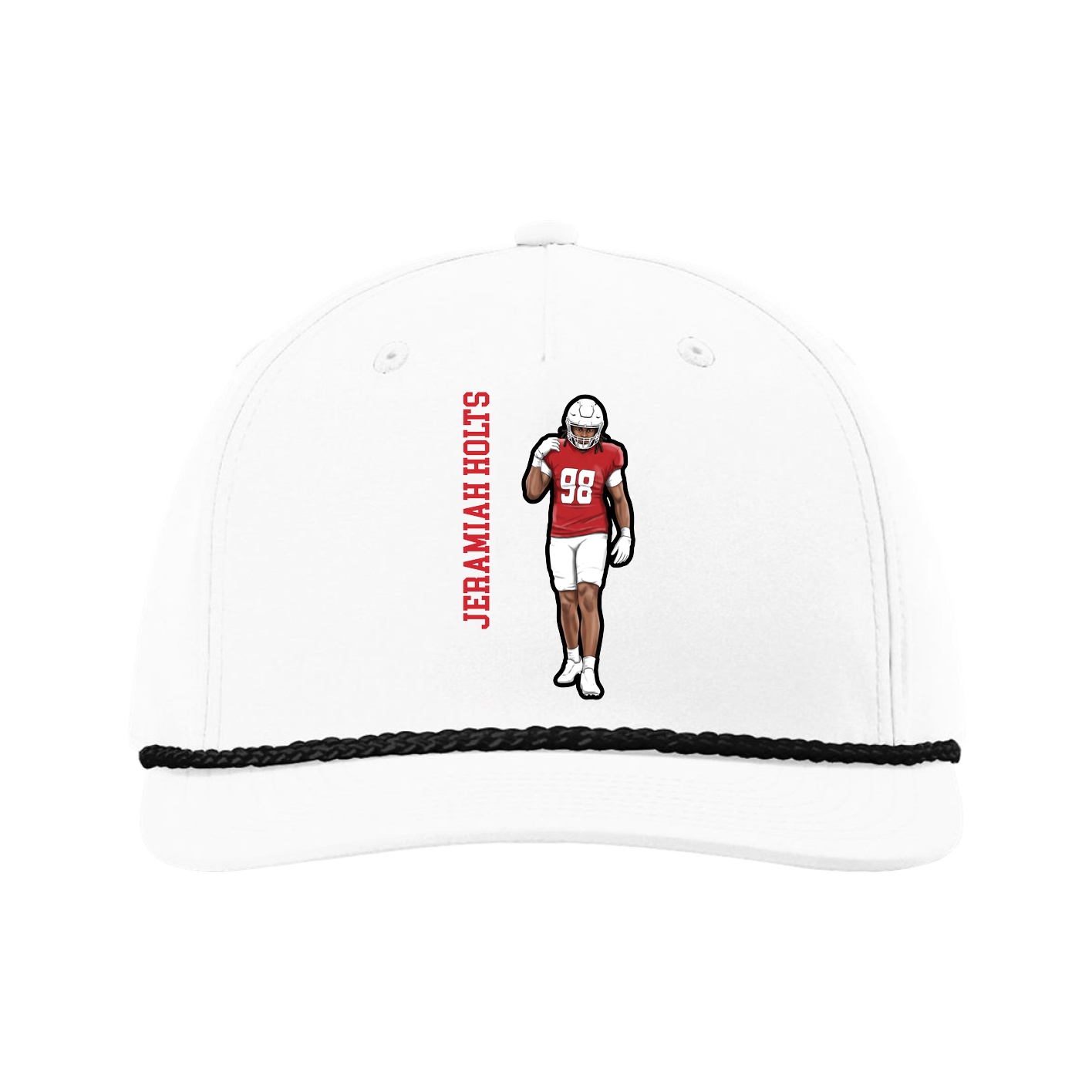 Five-Panel Classic Rope Cap — Name Vertical in White