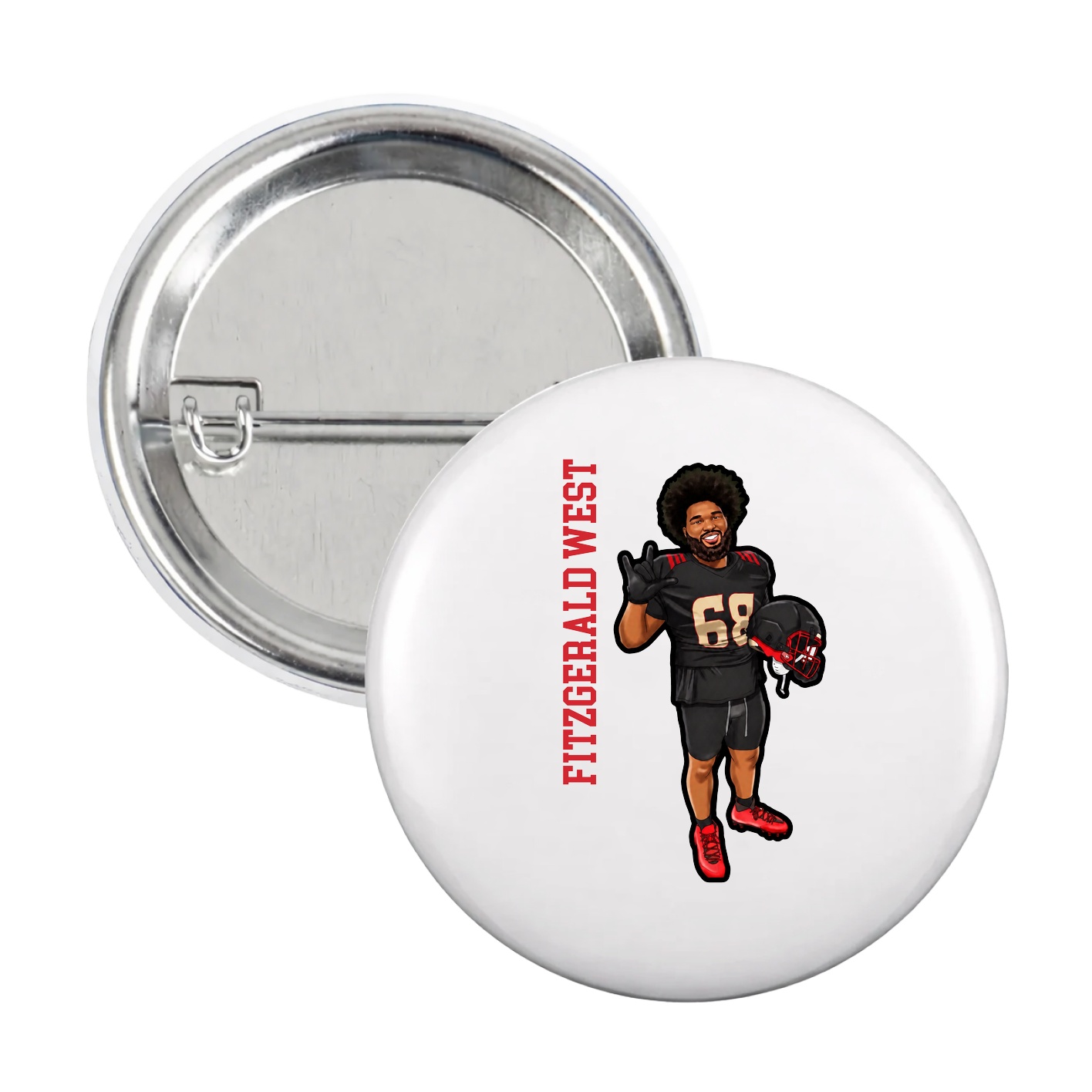 Game Day Button — Name Vertical in White