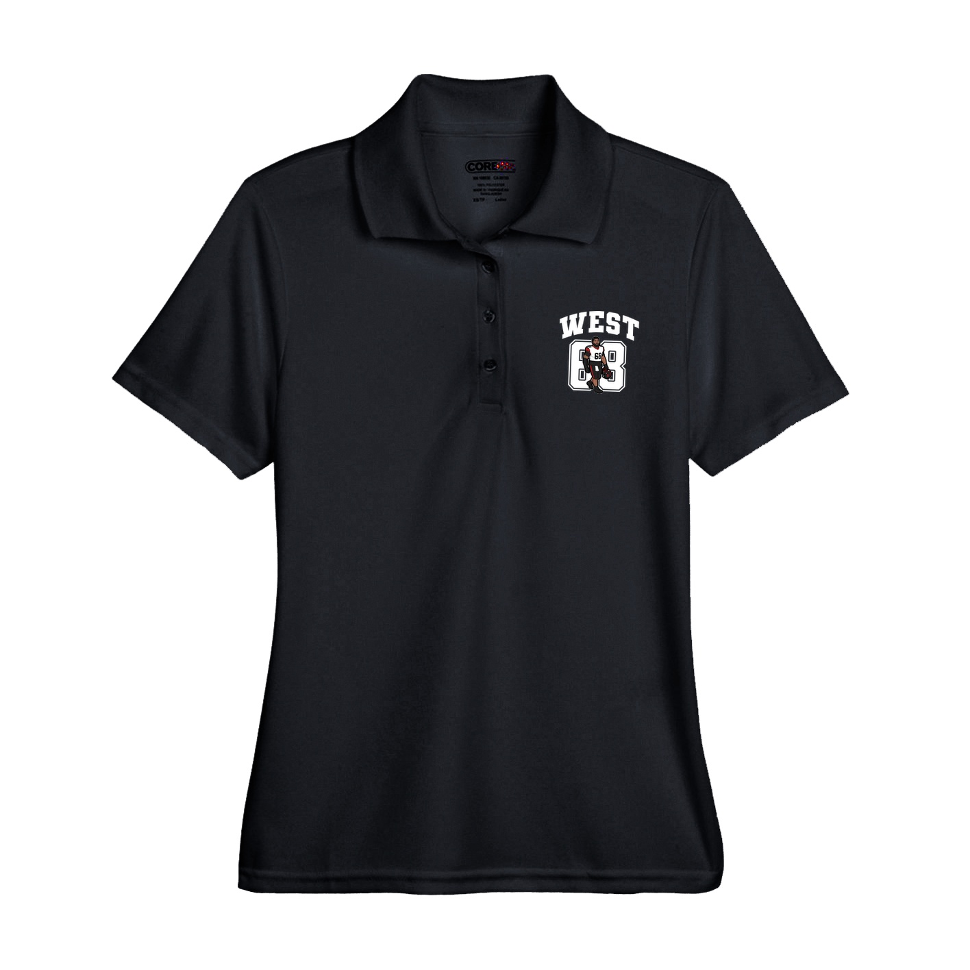 Womens Performance Polo — Number in Black