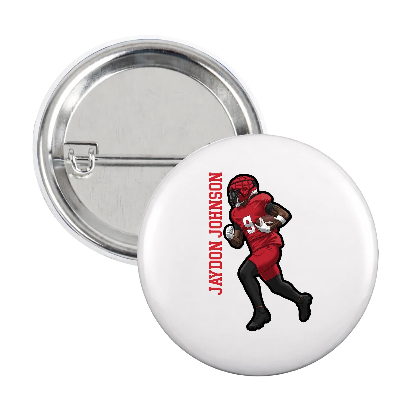 Game Day Button — Name Vertical in White
