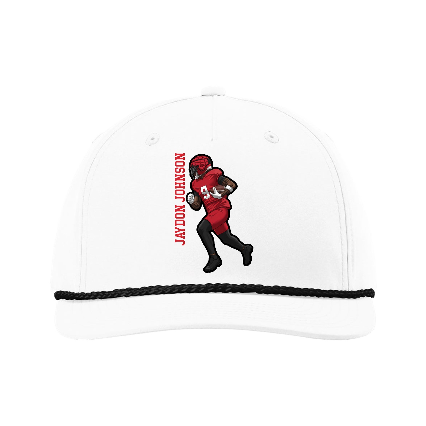 Five-Panel Classic Rope Cap — Name Vertical in White