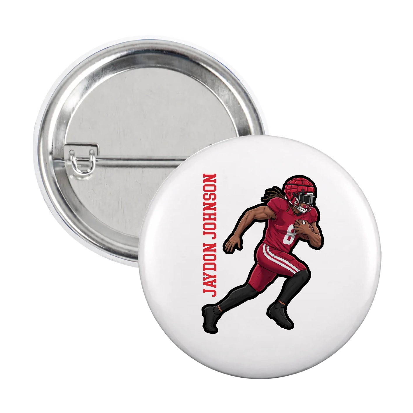 Game Day Button — Name Vertical in White
