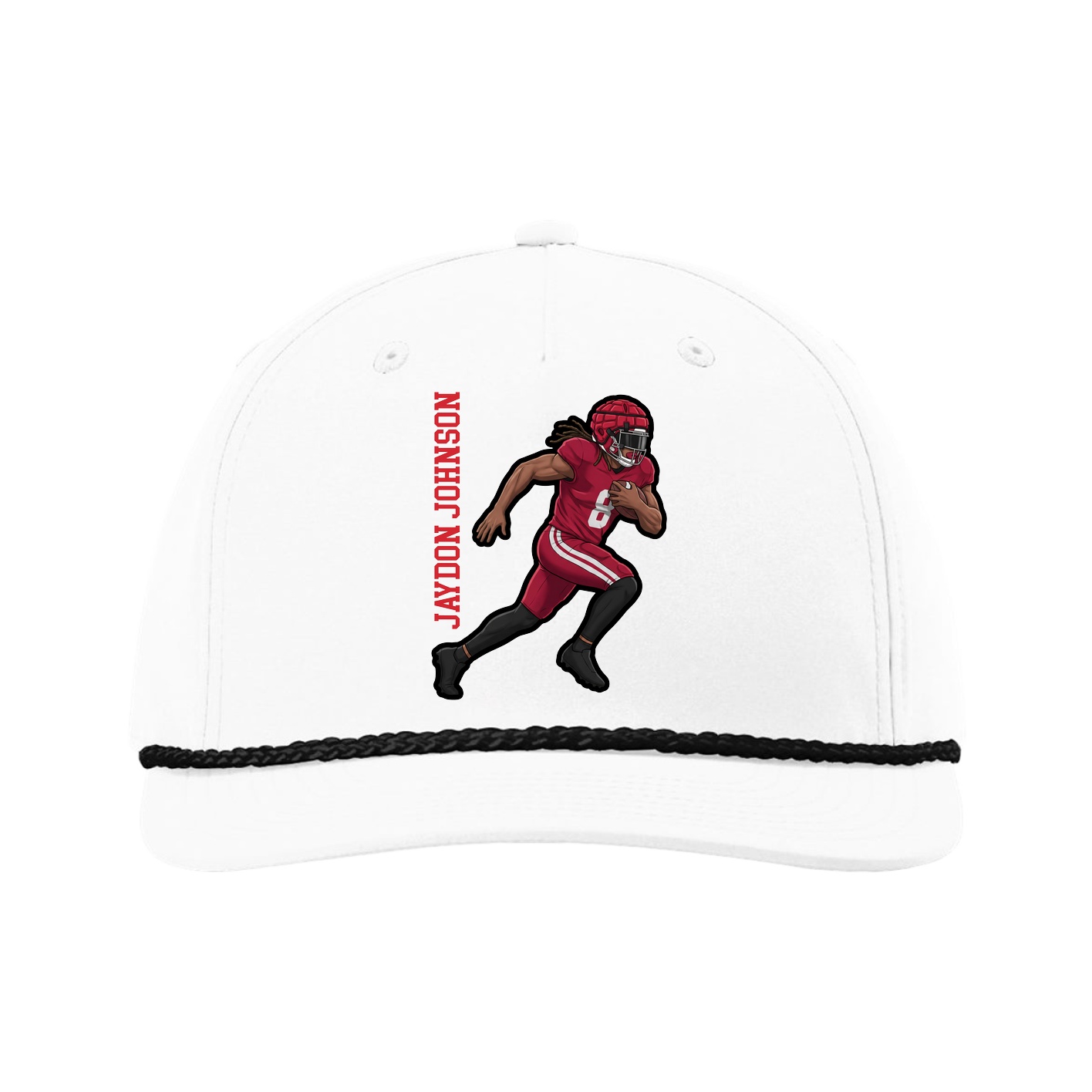 Five-Panel Classic Rope Cap — Name Vertical in White