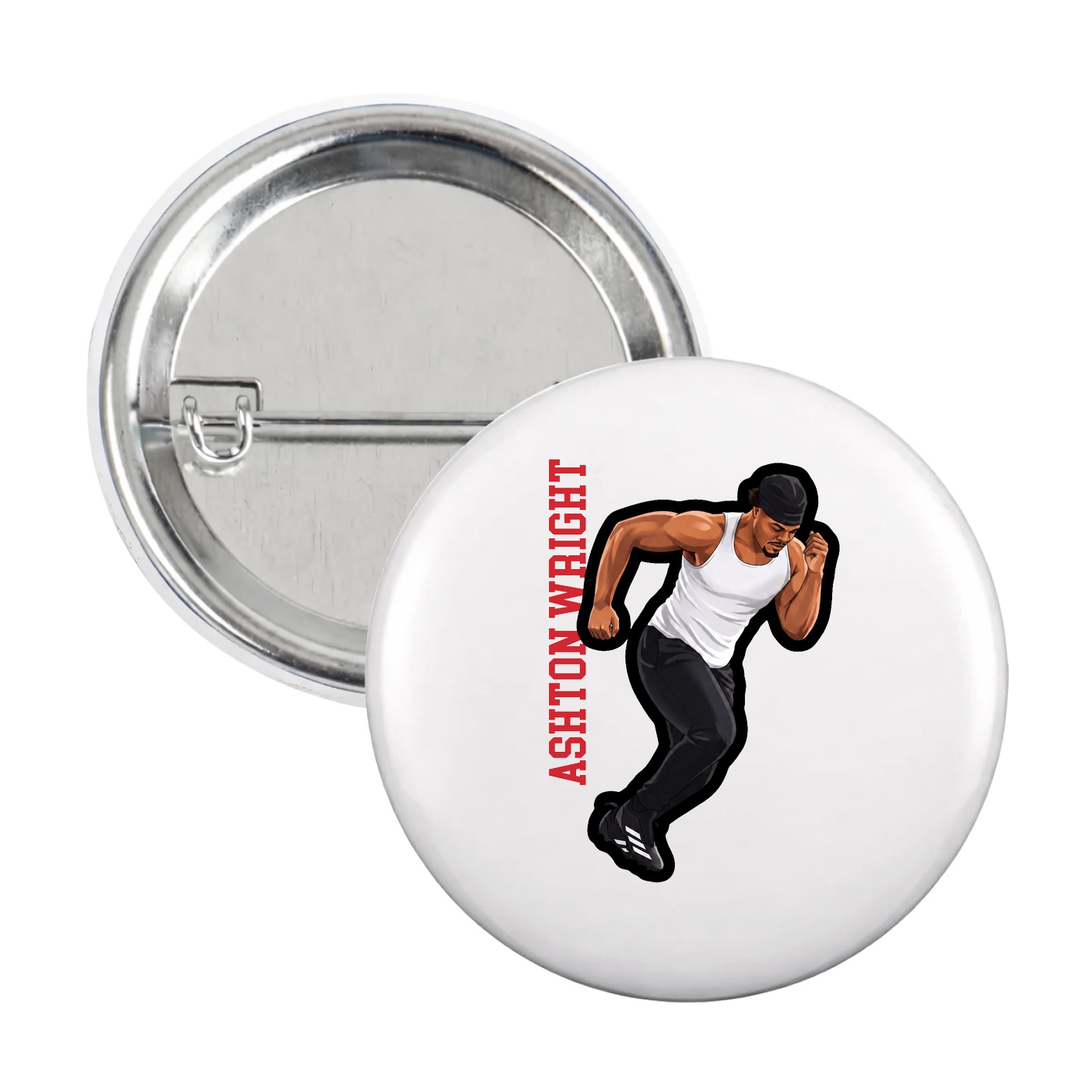 Game Day Button — Name Vertical in White