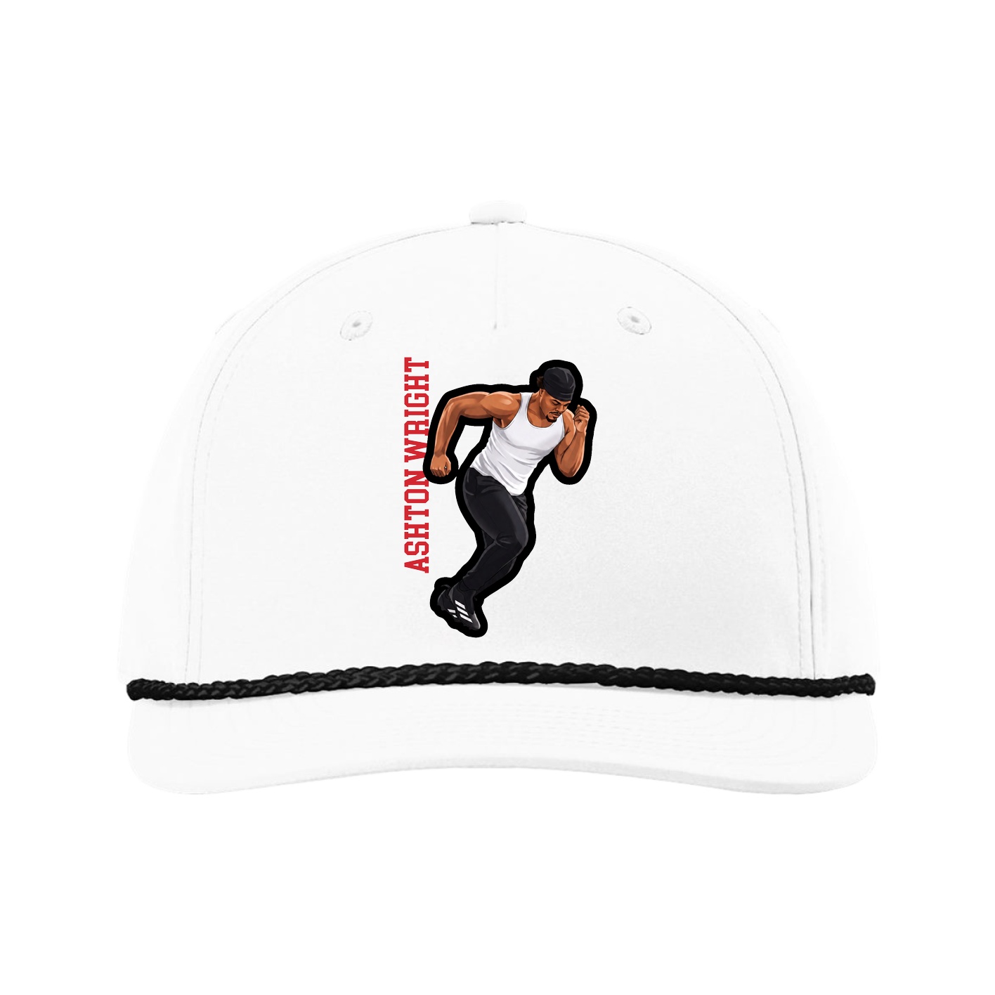 Five-Panel Classic Rope Cap — Name Vertical in White
