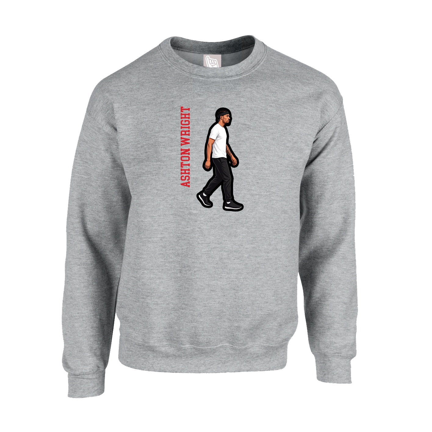 Fleece Crew — Name Vertical in Grey