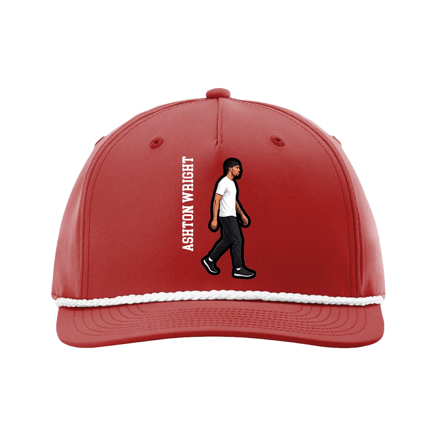 Five-Panel Classic Rope Cap — Name Vertical in Red