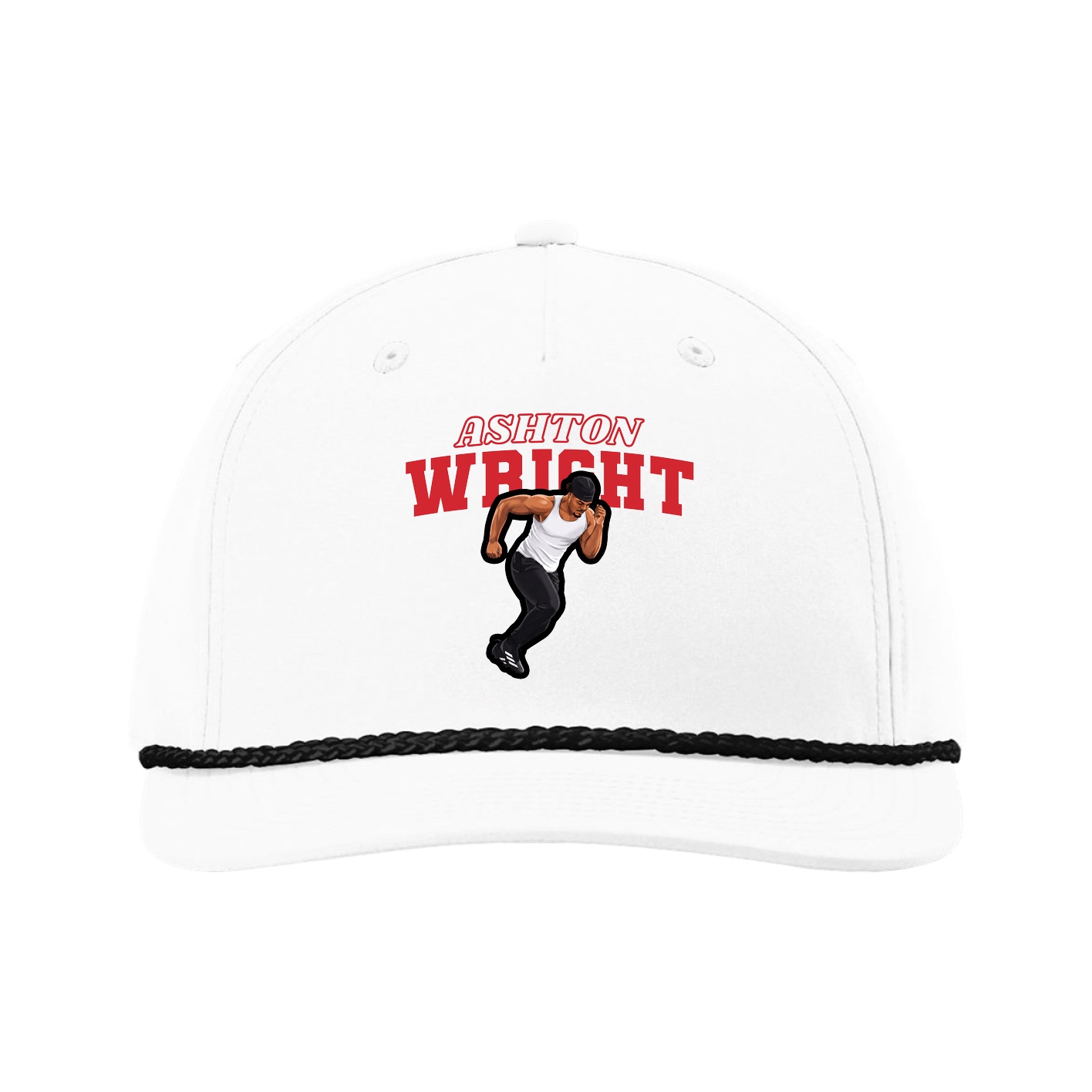 Five-Panel Classic Rope Cap — Name Arch in White