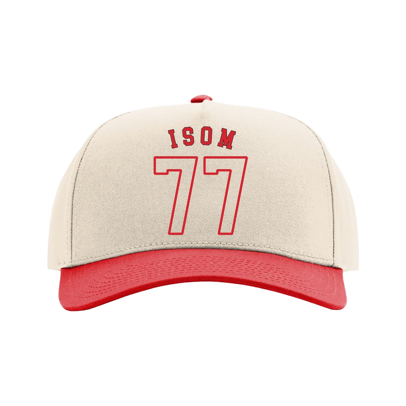 Full Fabric Five-Panel Champ Cap — Shirsey Arch in Cream/Red