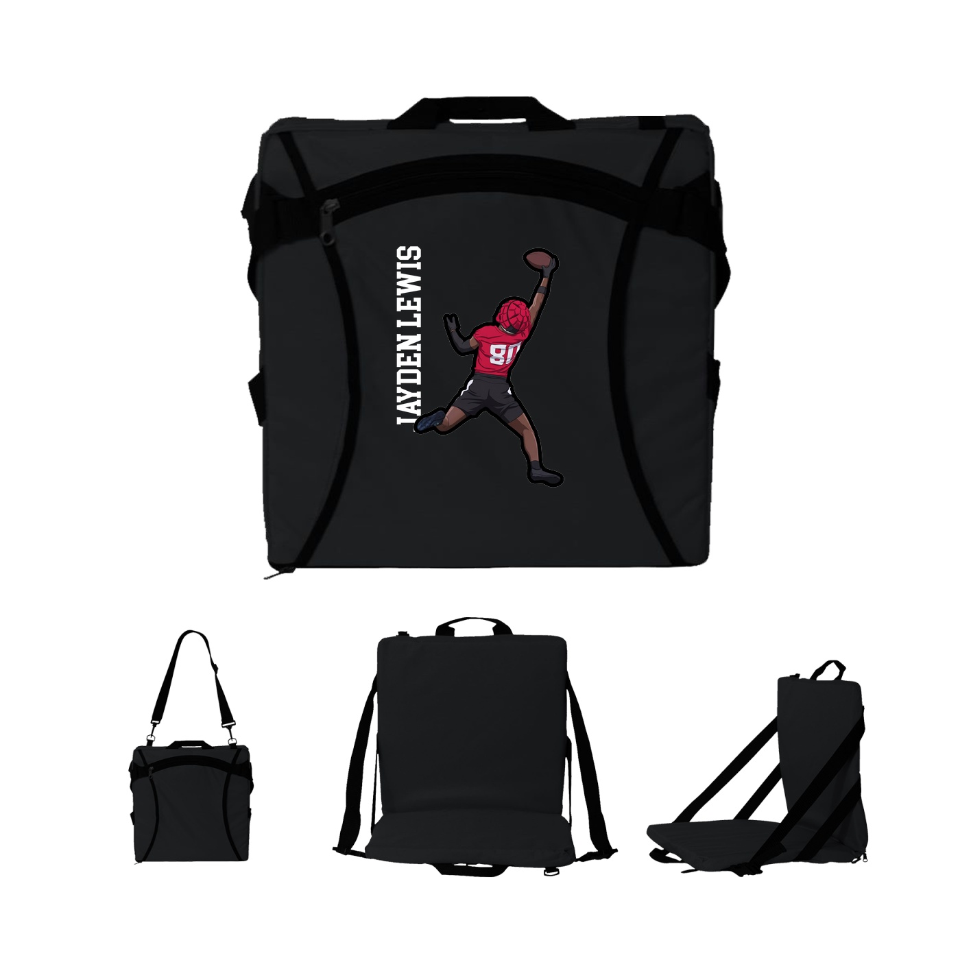 Folding Stadium Seat — Name Vertical in Black