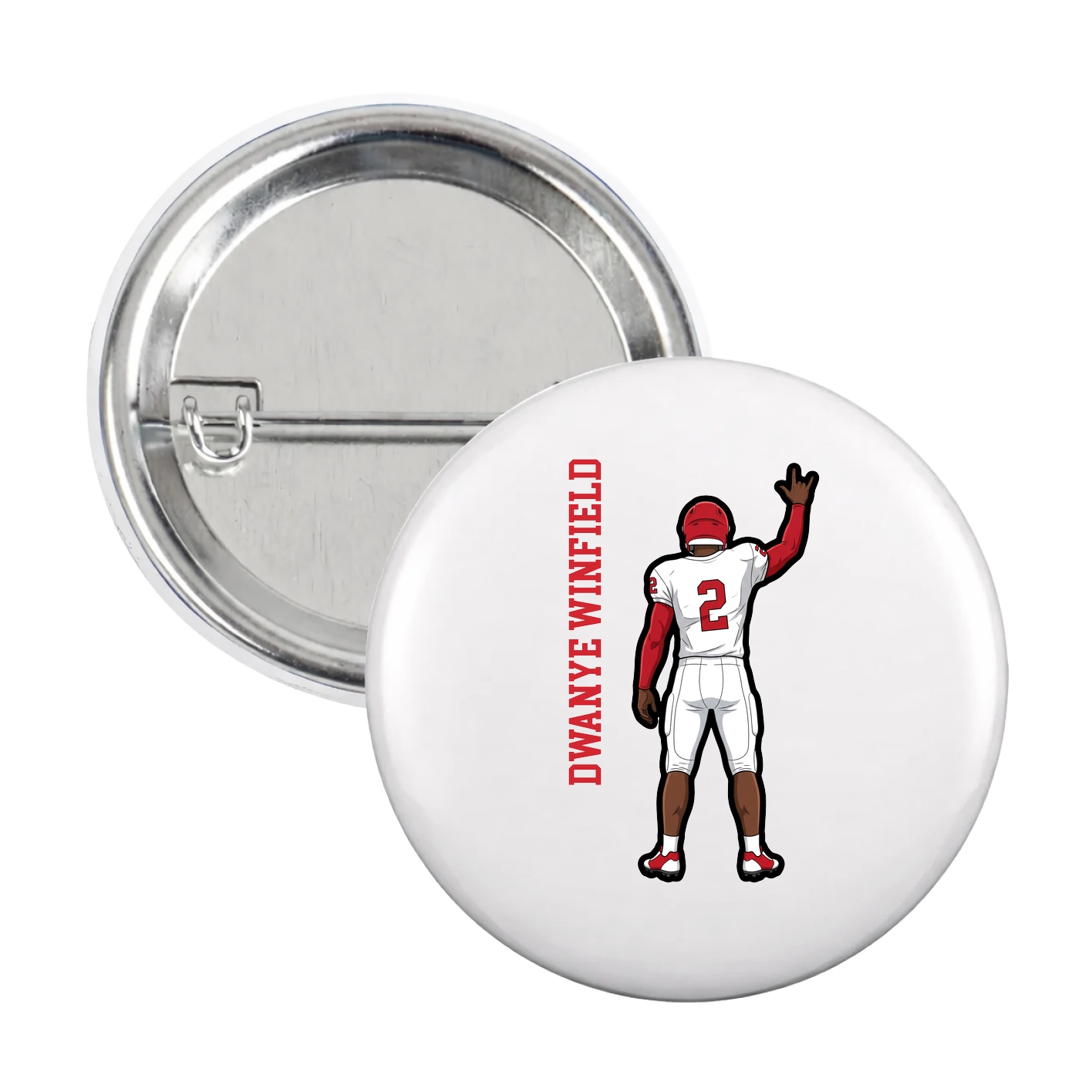 Game Day Button — Name Vertical in White